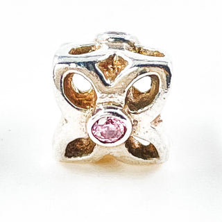 PANDORA Four Petal Flower Pink CZ Sterling Silver Charm With Pink Zirconia