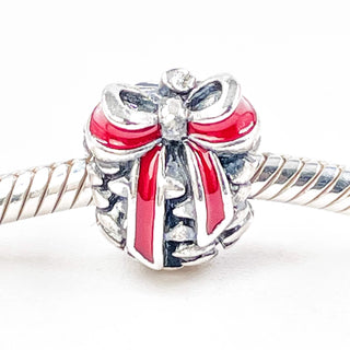PANDORA Pinecone Sterling Silver Christmas Charm With Red Enamel