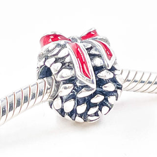 PANDORA Pinecone Sterling Silver Christmas Charm With Red Enamel