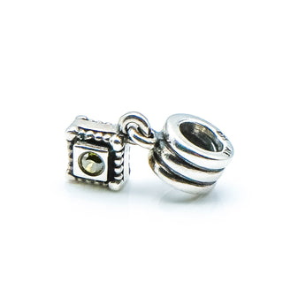 PANDORA Hanging Rhombus Shape Sterling Silver Dangle Charm With Green Zirconia