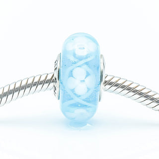 PANDORA Blue Bloom Murano Glass Charm With Sterling Silver Core