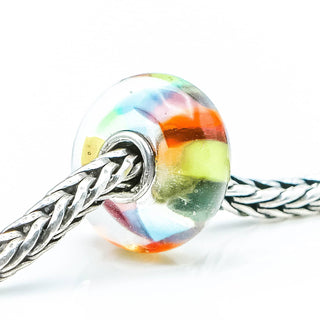 TROLLBEADS RARE Rainbow Glass Bead Sterling Silver Core Charm