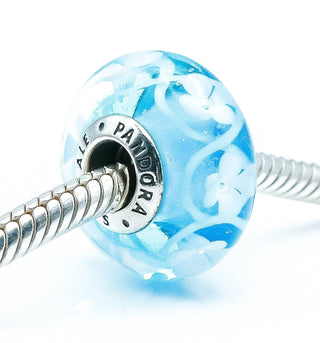 PANDORA Blue Bloom Murano Glass Charm With Sterling Silver Core