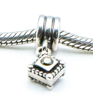 PANDORA Hanging Rhombus Shape Sterling Silver Dangle Charm With Green Zirconia