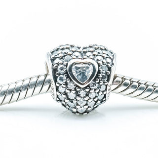 PANDORA In My Heart Sterling Silver Charm With Clear Zirconia