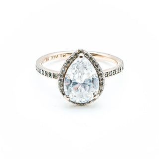 aPANDORA Rose ™ Radiant Teardrop 7-Inch 14K Rose Gold Plated Ring With Clear Zirconia