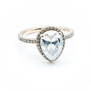 aPANDORA Rose ™ Radiant Teardrop 7-Inch 14K Rose Gold Plated Ring With Clear Zirconia