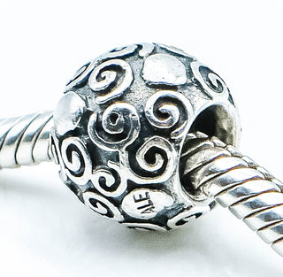 PANDORA Swirl Heart Serling Silver Charm Designer Bead