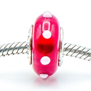 PANDORA RARE Seeing Spots Red And White Murano Glass Sterling Silver Charm With White Spots