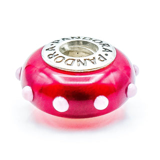 PANDORA RARE Seeing Spots Red And White Murano Glass Sterling Silver Charm With White Spots