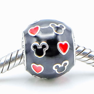PANDORA Disney Mickey And Hearts Enamel Sterling Silver Charm With Red And Black Enamel