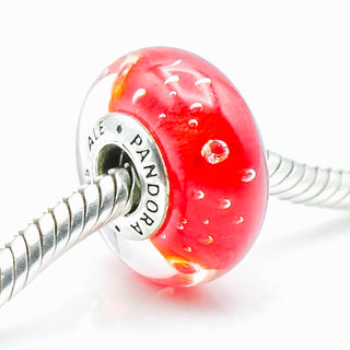 PANDORA Red Effervescence Murano Glass Sterling Silver Charm With Clear Zirconia