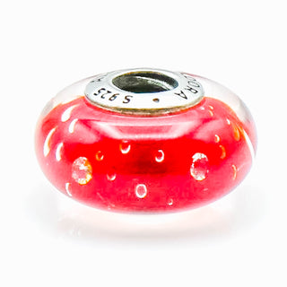 PANDORA Red Effervescence Murano Glass Sterling Silver Charm With Clear Zirconia