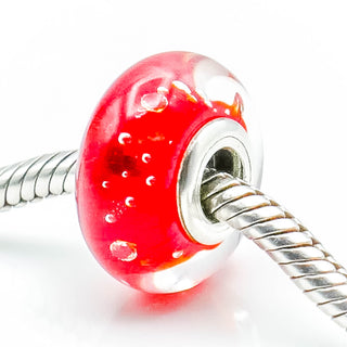 PANDORA Red Effervescence Murano Glass Sterling Silver Charm With Clear Zirconia