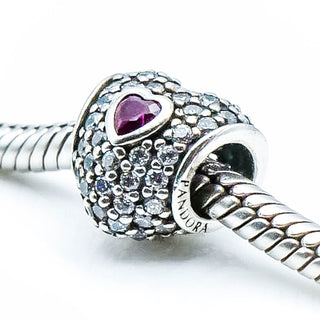 PANDORA In My Heart Clear Cubic Zirconia & Synthetic Ruby Sterling Silver Charm