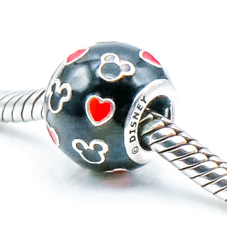 PANDORA Disney Mickey And Hearts Enamel Sterling Silver Charm With Red And Black Enamel