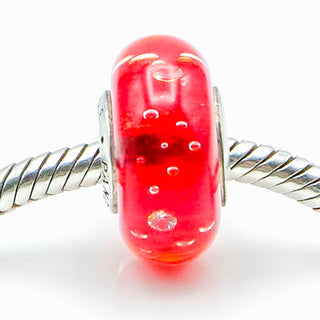 PANDORA Red Effervescence Murano Glass Sterling Silver Charm With Clear Zirconia