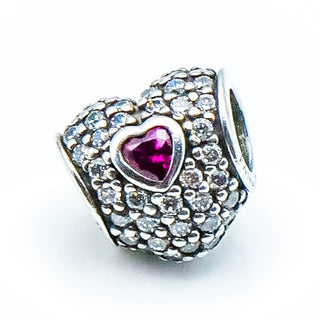PANDORA In My Heart Clear Cubic Zirconia & Synthetic Ruby Sterling Silver Charm