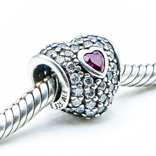 PANDORA In My Heart Clear Cubic Zirconia & Synthetic Ruby Sterling Silver Charm