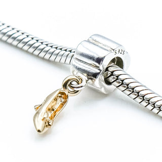 PANDORA Stiletto Shoe Sterling Silver Charm With 14K Gold Stiletto Shoe Dangle