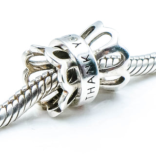 CHAMILIA "Thank You Mom" Limited Edition Sterling Silver Charm With Clear And Pink Swarovski Crystals