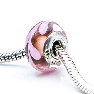 PANDORA Purple And Pink Swirl Murano Glass Sterling Silver Charm