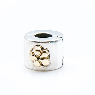 Pandora Flower Clip Charm Sterling Silver With 14K Gold Flowers