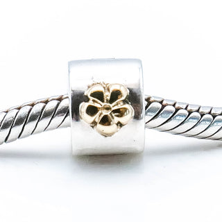 Pandora Flower Clip Charm Sterling Silver With 14K Gold Flowers