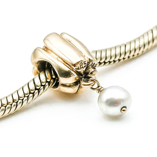 PANDORA 14K Gold Hanging Pearl Dangle Charm With Freshwater Pearl And Lavender Zirconia