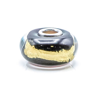 TROLLBEADS Black Gold Bead Sterling Silver Charm With 22K