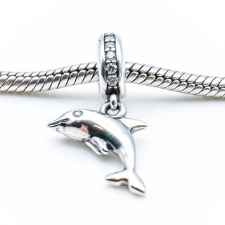 PANDORA Playful Dolphin Sterling Silver Dangle Charm With Clear Zirconia