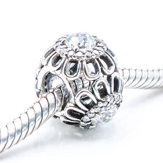 PANDORA Floral Brilliance Sterling Silver Designer Charm With Clear Zirconia