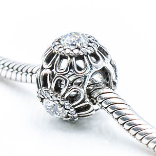 PANDORA Floral Brilliance Sterling Silver Designer Charm With Clear Zirconia