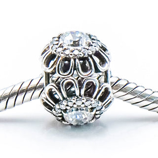 PANDORA Floral Brilliance Sterling Silver Designer Charm With Clear Zirconia