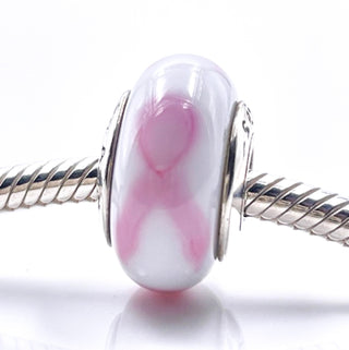 PANDORA Pink Ribbon Murano Glass Sterling Silver Breast Cancer Awareness Charm