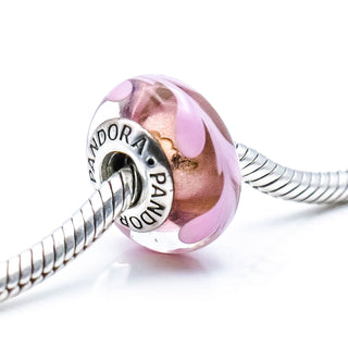 PANDORA Purple And Pink Swirl Murano Glass Sterling Silver Charm