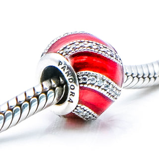 Pandora Adornment Sterling Silver Charm With Red Enamel And Clear Zirconia