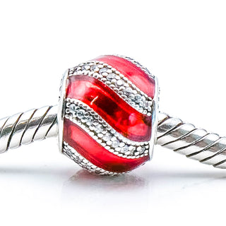 Pandora Adornment Sterling Silver Charm With Red Enamel And Clear Zirconia