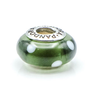 PANDORA Black White Polka Dots Murano Glass Sterling Silver Charm