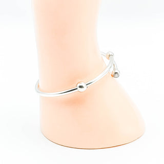 ZABLE 7.5 Inch Sterling Silver Flex Bangle Bracelet With Stoppers And CZ Ends