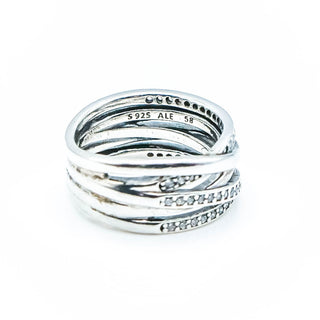 PANDORA Sparkling And Polished Lines Sterling Silver Ring