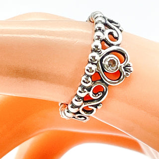 PANDORA Size 7 Sterling Silver Princess Tiara Crown Ring