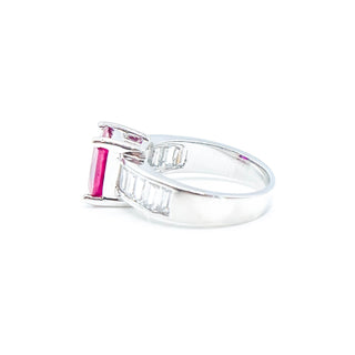 Ruby And Cubic Zirconia Sterling Silver Solitaire Ring Size 7