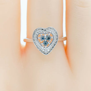 Sterling Silver Blue And White Diamonds Heart Ring Size 8