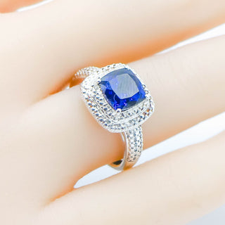 Sterling Silver Asscher Cut Synthetic Blue Sapphire Solitaire Ring Size 7