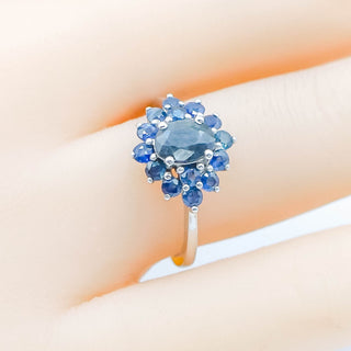 Sterling Silver Sapphire Halo Ring Size 7 1/4