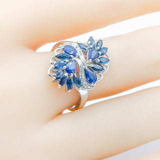 Sterling Silver Sapphire And Diamond Ring Size 8