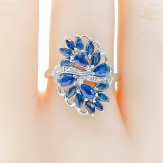 Sterling Silver Sapphire And Diamond Ring Size 8