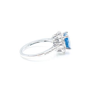Sterling Silver Oval Blue Sapphire And Diamonds Accent Ring Size 5
