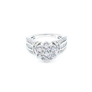 Sterling Silver Cubic Zirconia Flower Engagement Ring Size 6